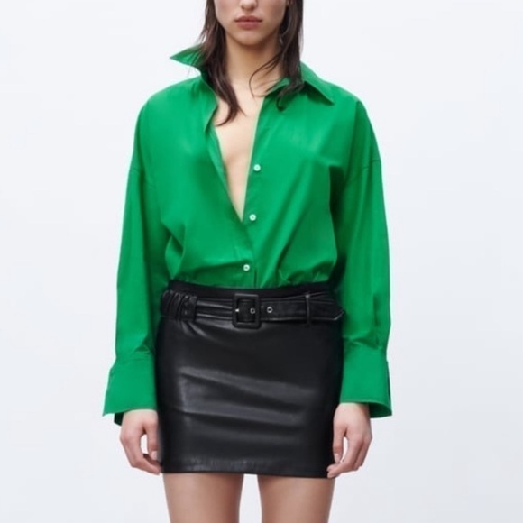 Zara Oversized Poplin Green Shirt - Picture 1 of 7